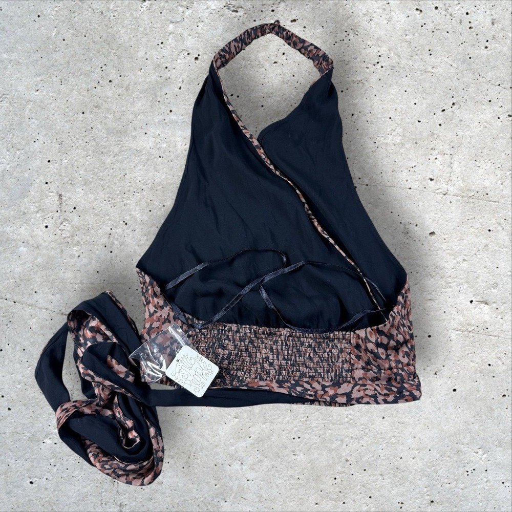 Free People 2 Way Street Halter Top Wrap Animal Leopard Print NWT Sz‎ L - Picture 3 of 6